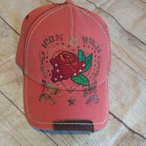 Tony Lama Red Cap with Rose Embroidery